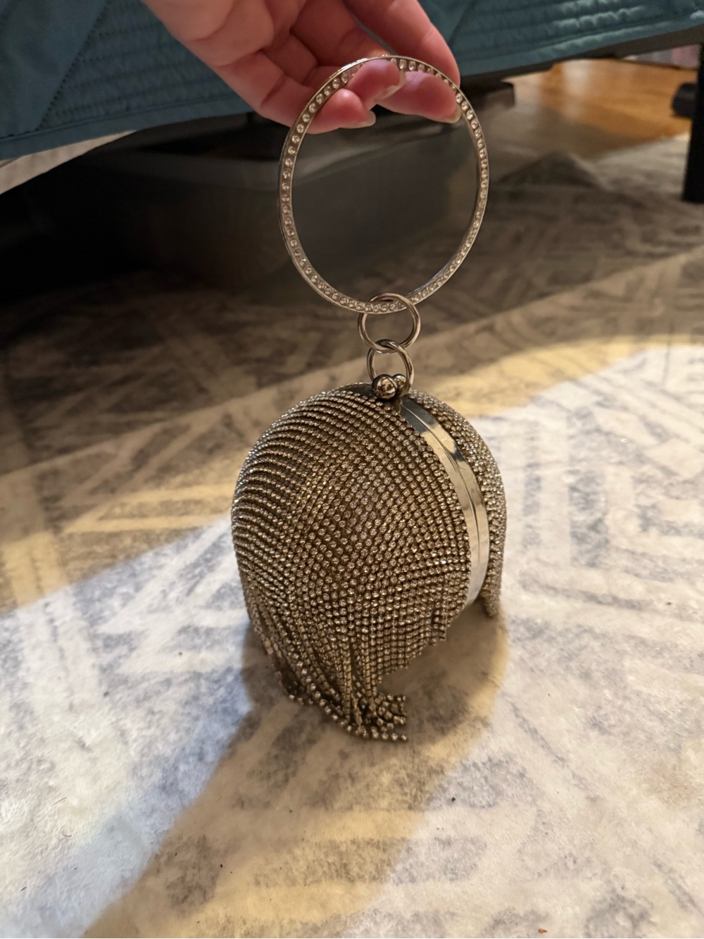 Rhinestone Fringe Silver Evening Wristlet Clutch